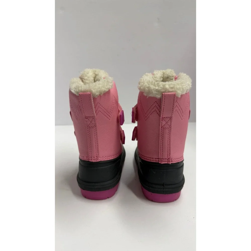 Cat & Jack Toddler Girls Pink Black Faux Fur Lined Winter Snow Boots Size 9